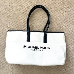 Michael Kors Canvas Cream and Black Parfums Large Tote Bag